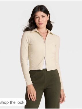 A New Day - NWT - Brushed Ribbed Zip Up Jacket - Cream - SML